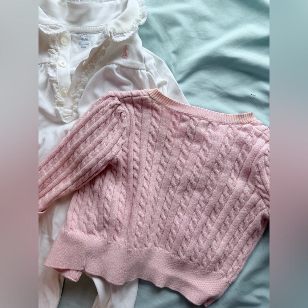 Ralph Lauren 6-9M set - pink and white cable knit sweater - Picture 6 of 6